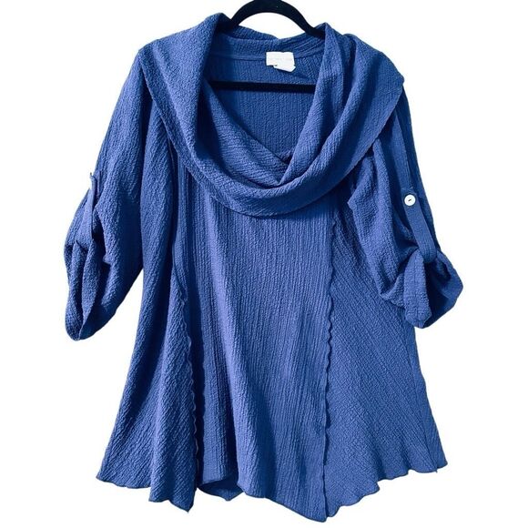 Soft surroundings L blue cowl neck tunic with texture - Picture 1 of 9